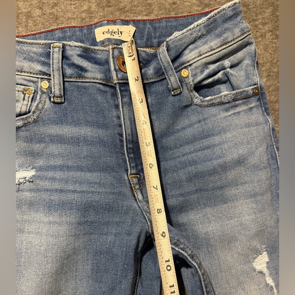 Edgely Jeans Womens 4 blue Mid Rise Flare distressed Fit 26x32 tall western - Picture 7 of 13